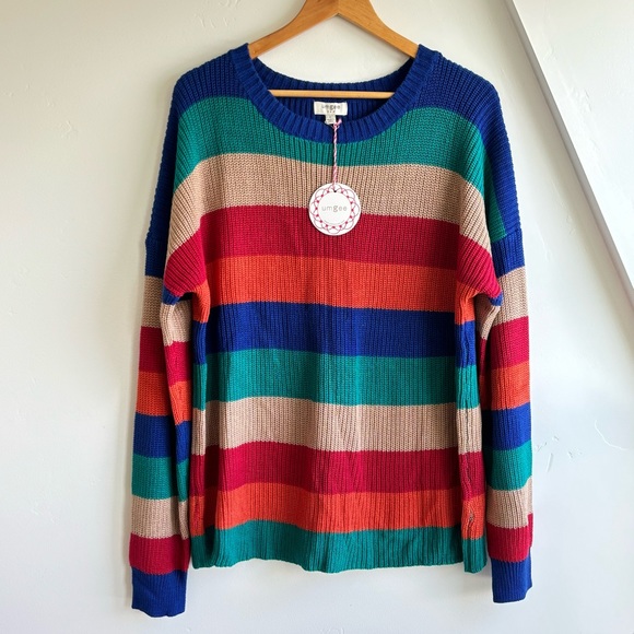 NWT Umgee Striped Oversize lightweight Pullover Sweater Sz L New - Picture 6 of 12